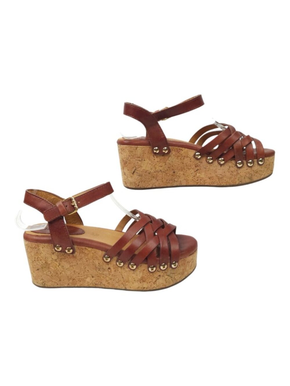 Bussola Mansfield Mavis Cork Wedge Sandals Platform EU 37 US 6 Brown Leather - Picture 2 of 16